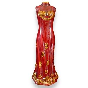 Ceramic Vase Style Maroon Dress Vase with Gold Accents decor decoration home